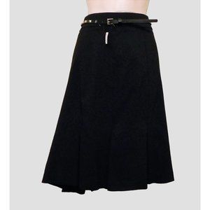 Style & Co. Pleated Pencil Flare Skirt 12 Black Belt Silver Studs Stretch NEW